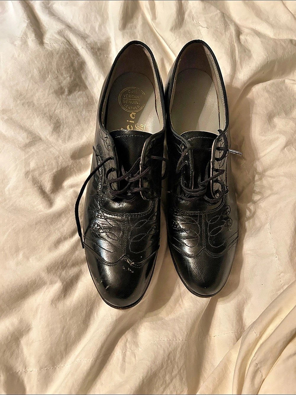 Vintage Oxford Black Lace-Up Heels